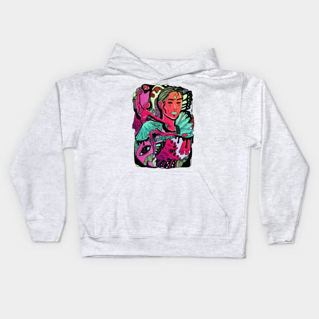 Blue Red Blend Ballerina Kids Hoodie by kenallouis